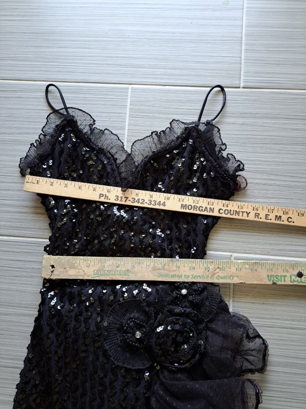 Vintage Karen Okada Climax Black Sequin Tulle Dress Size S 5/6 USA Asymmetrical - Picture 5 of 10